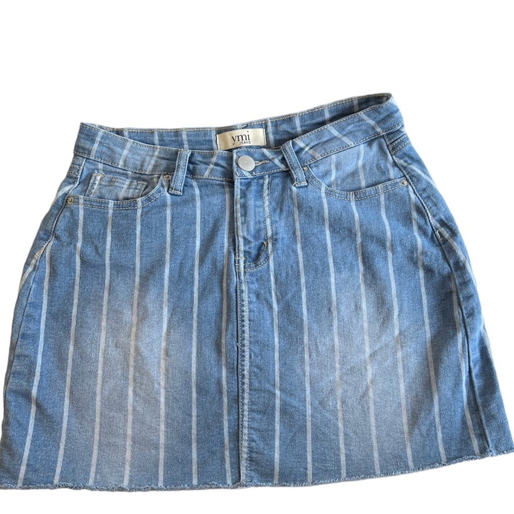 ymi Jean Skirt Size 3 Cute Denim Mini Stripes and Fade-out Length 14 Inches